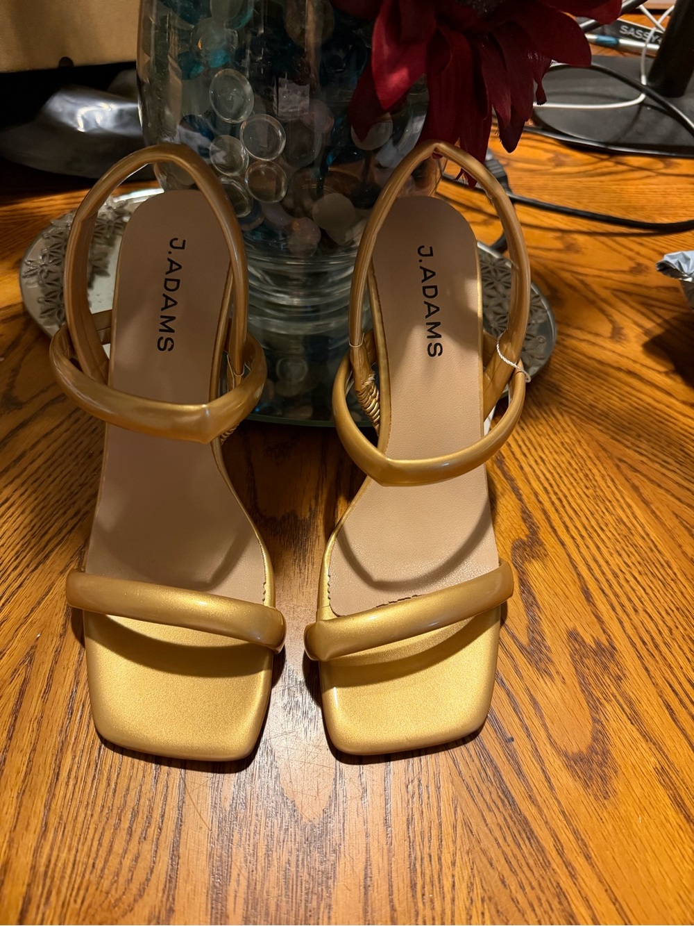 Adams Metallic Gold Double-Strap Block Heel Sandals